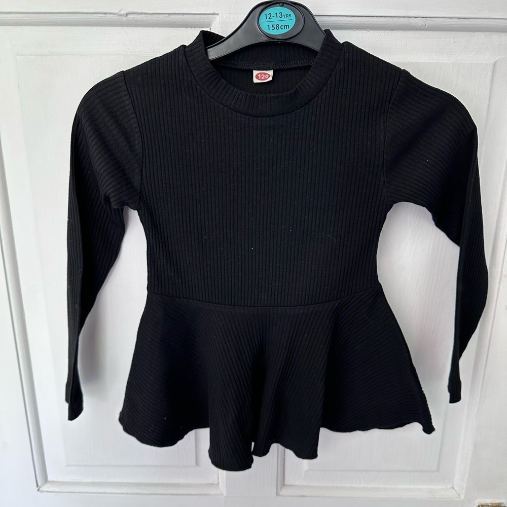 BLACK skater Tunic Dress Ribbed Long Sleeves Size 120cm 6 years - Picture 2 of 8